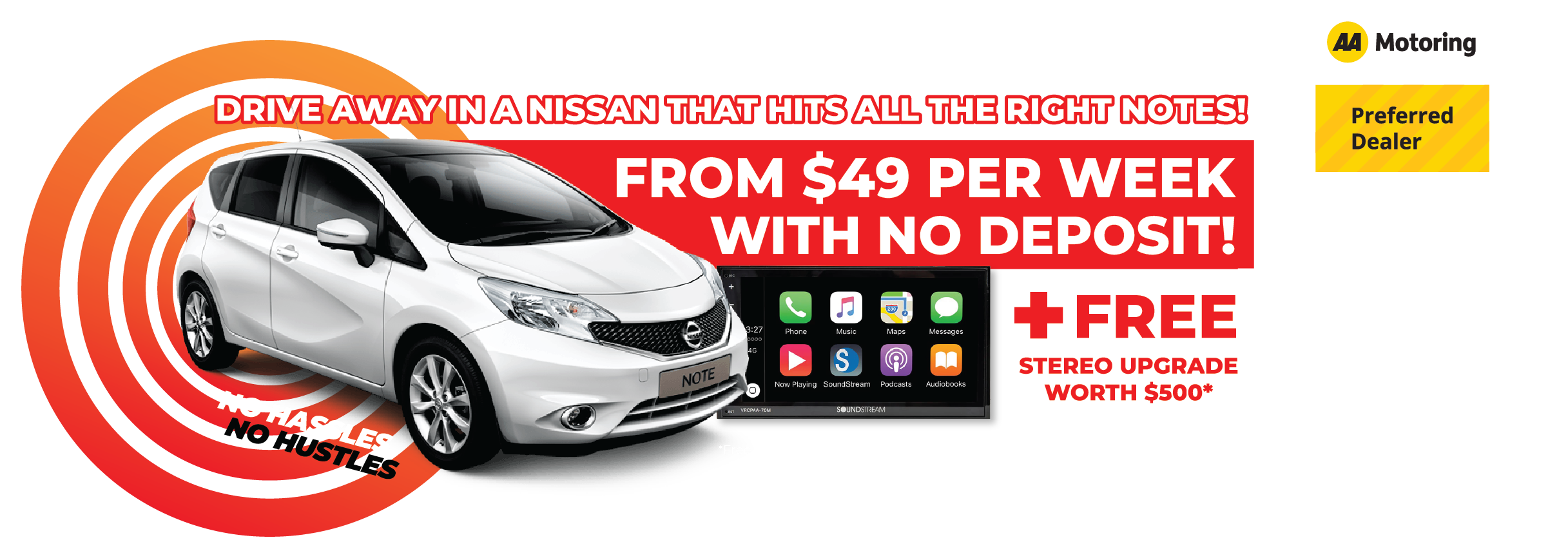 nissan note from $49 per week plus free stero upgrade woth $500 at portage cars